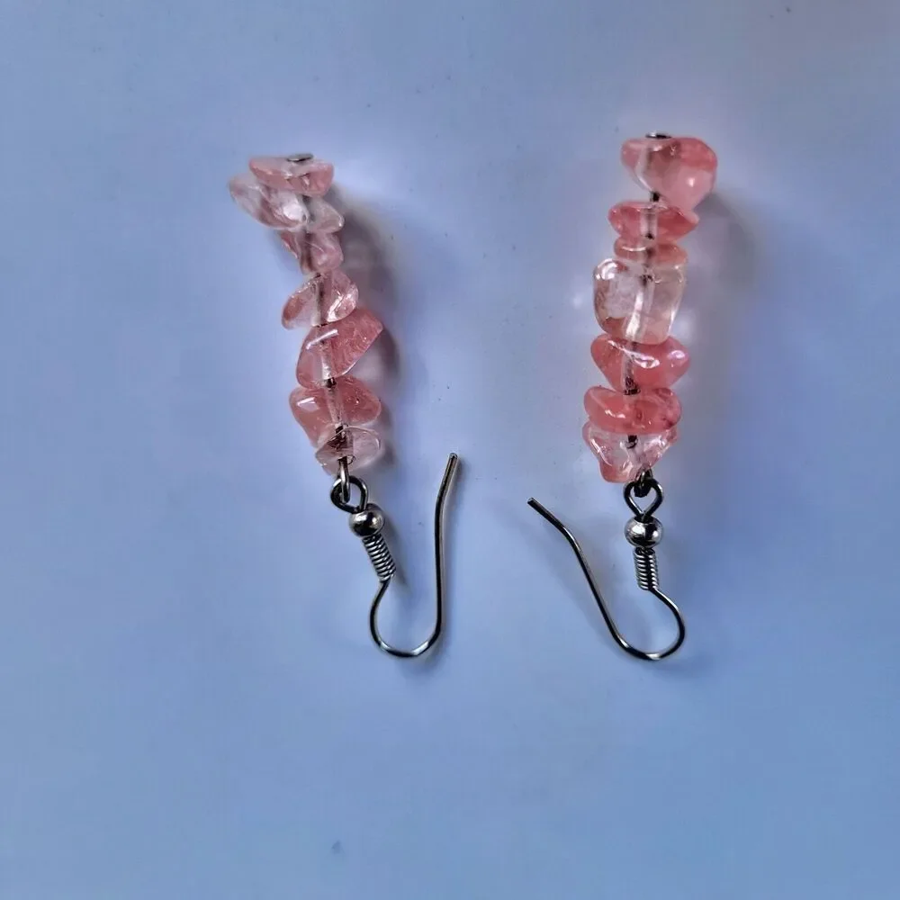 Rose Quartz Dainty Drop Earrings with Sterling Silver Hooks 1.5 in